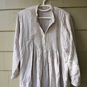 LL Bean Flannel Nightgown 100% Cotton Blue Floral Pattern GUC Size M